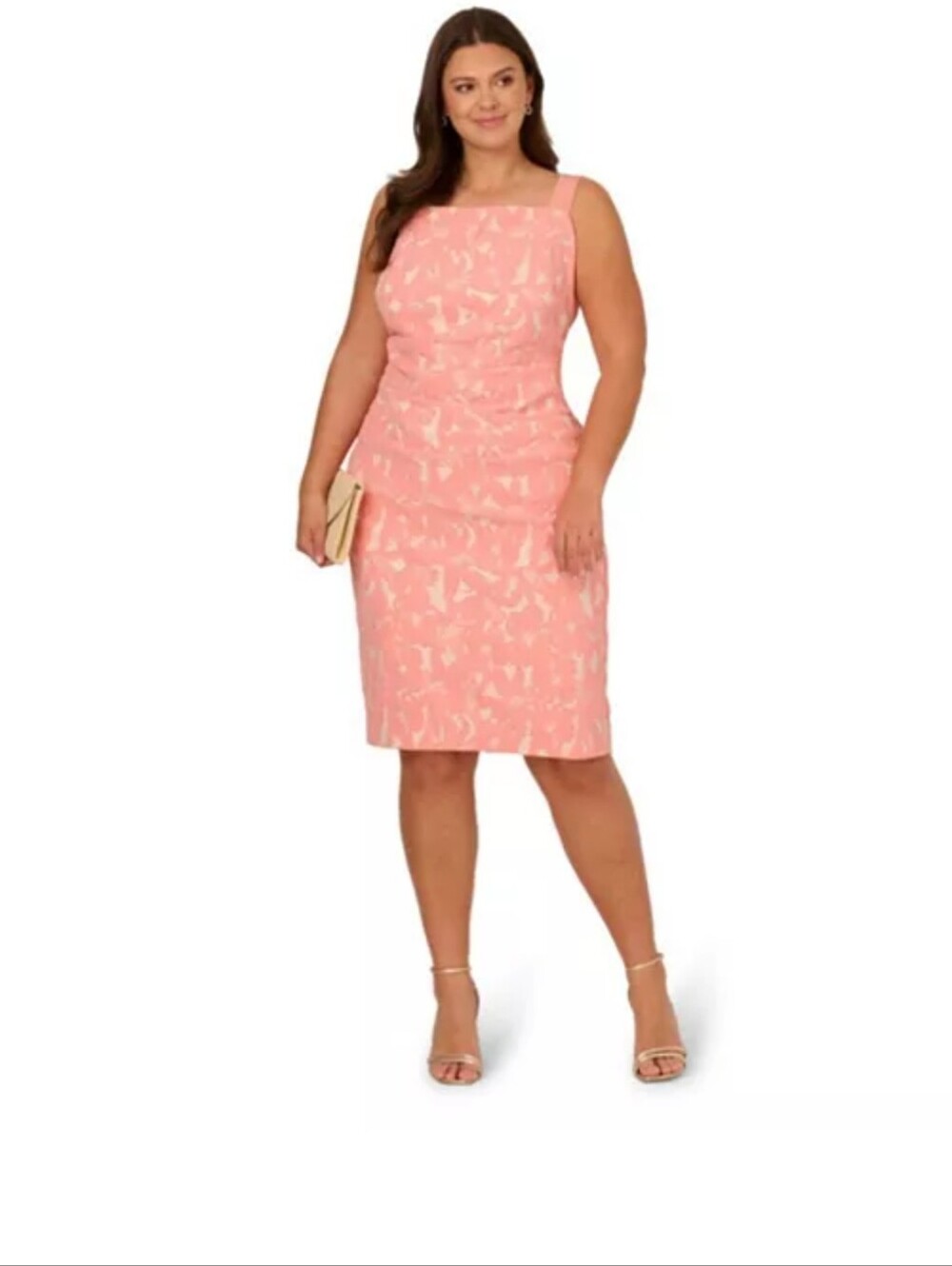 Adrianna Papell NWT Hibiscus Jacquard Tucked Dress 18W Coral $179 Plus Size